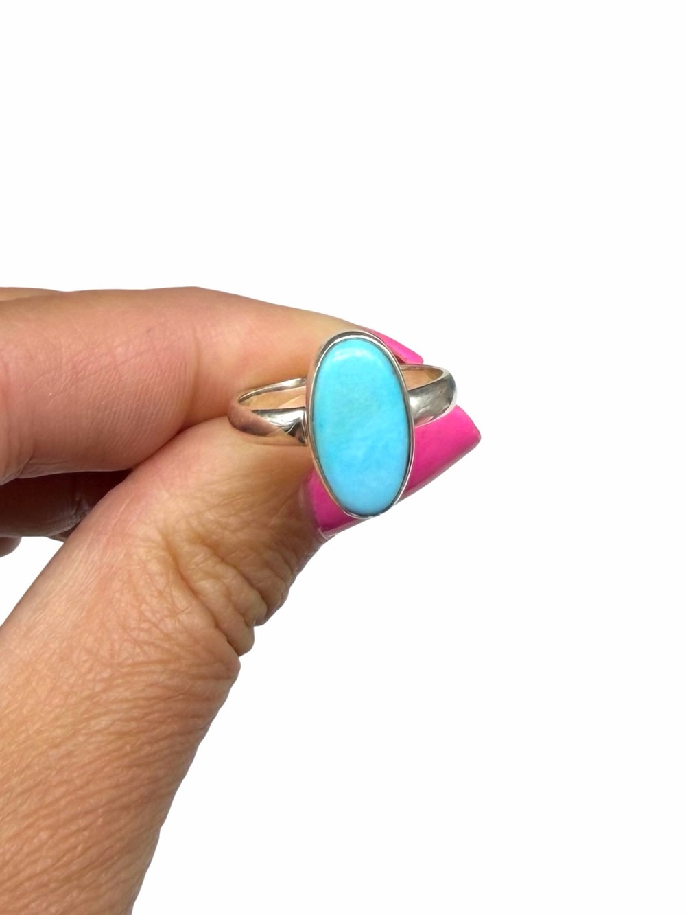 Aztec Mountain Turquoise Ring Size 8 Solid 925 Sterling Silver Oval Stone - Picture 3 of 5